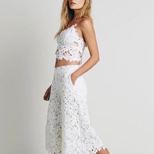 Line & Dot White Eyelet Bustier Top and Culottes Set